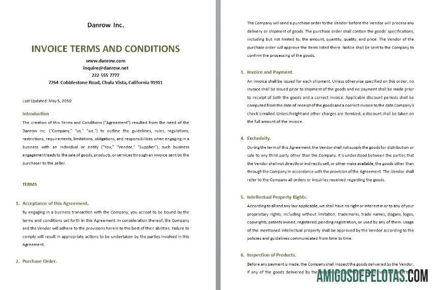 para download Modelo de termos e condições de fatura grátis